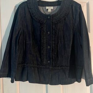 LOFT Indigo Denim Jacket with Ruffle Detail